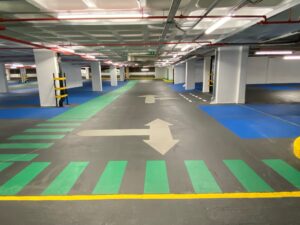 Inside The Podium Basement MSCP in Bath after refurbishment 2023