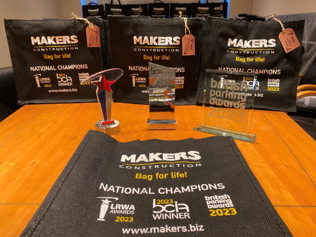Makers Christmas Bags 2023 depicting all 3 awards Makers have won in 2023