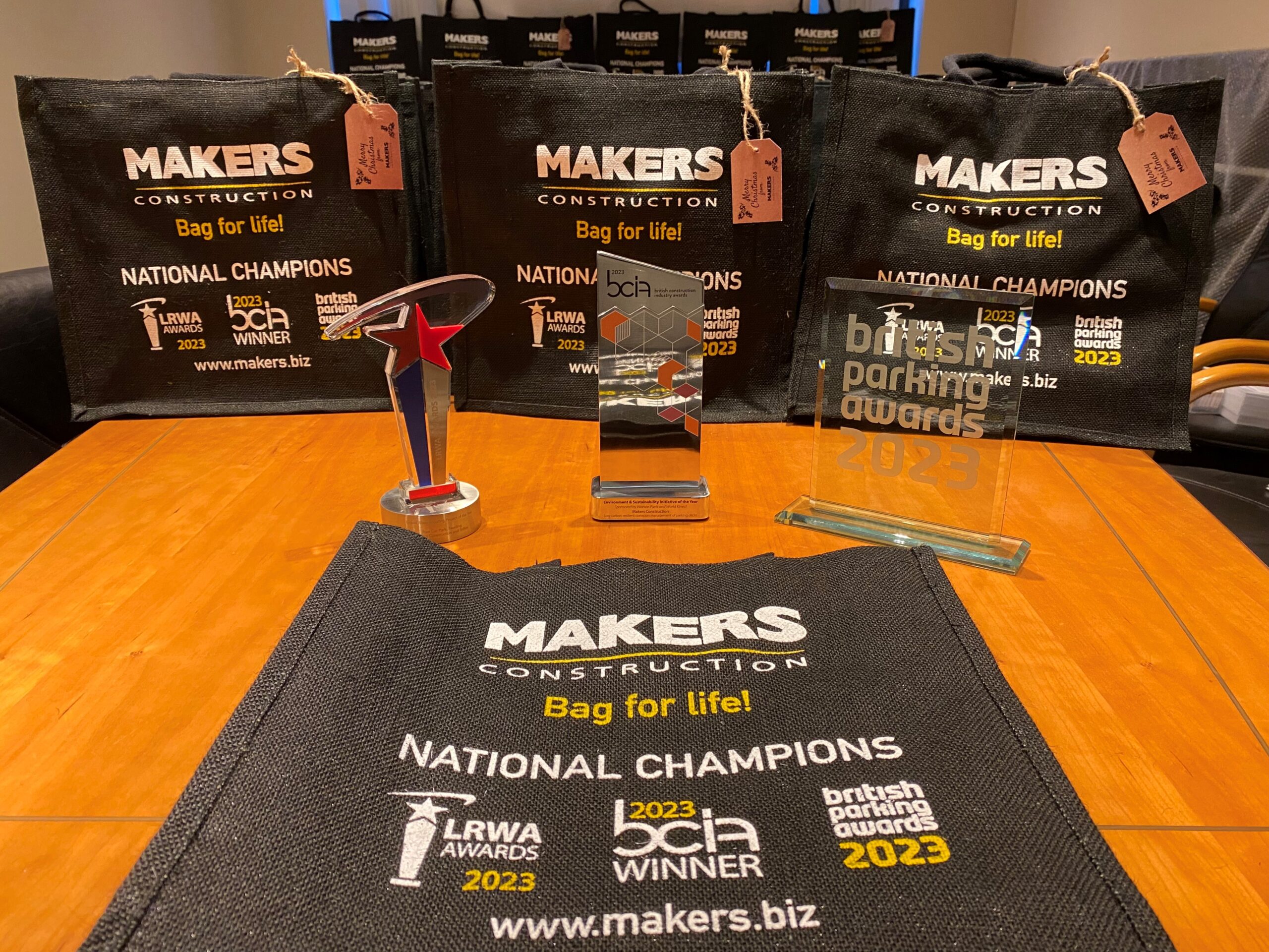 Makers Christmas Bags 2023 Depicting All 3 Awards Makers Have Won In 2023