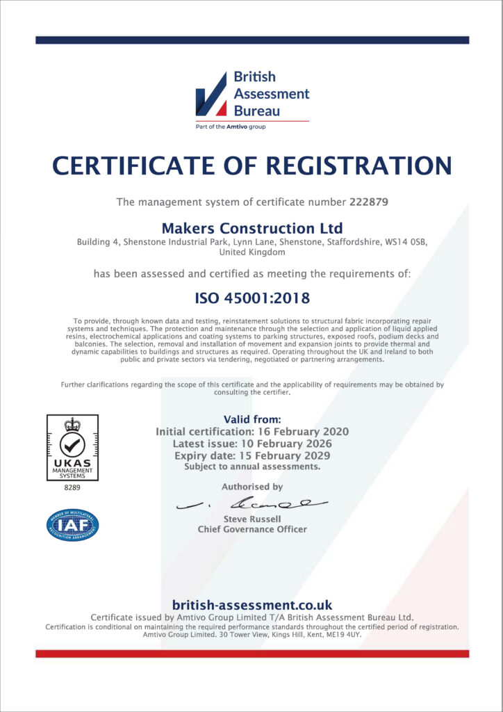 Makers Construction ISO 45001 Accreditation