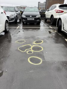 image of car park deck with highlighted defects in waterproof coating